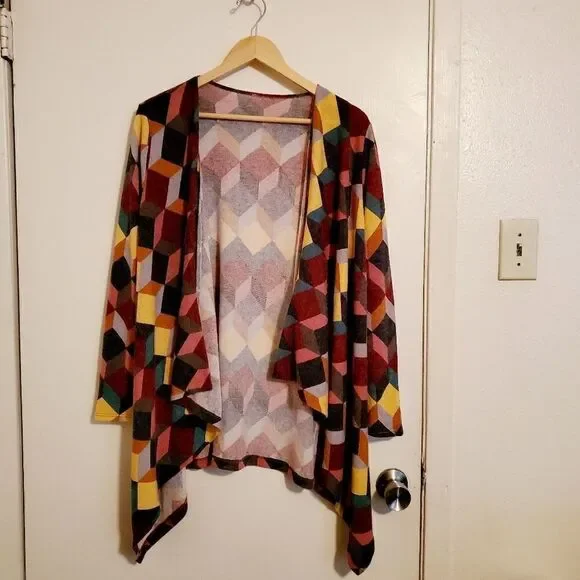 Multi-colored Geometrical Pattern Open Cardigan Size Small - Picture 2 of 10
